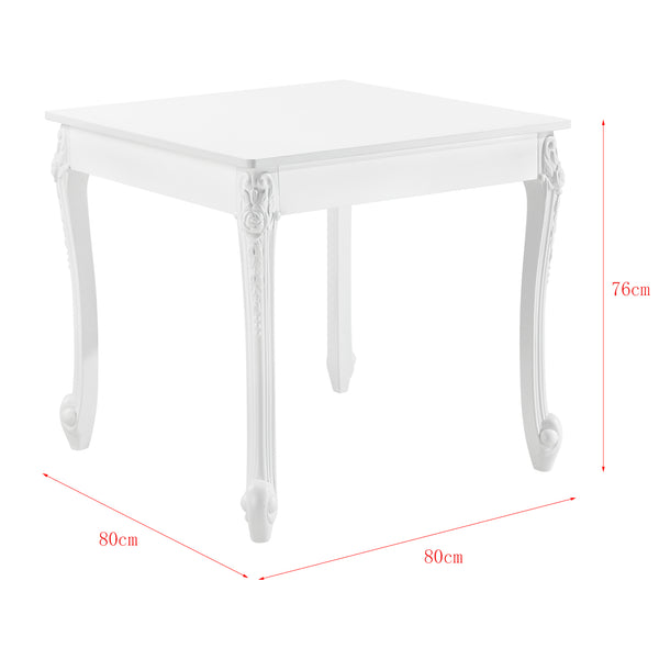 Tavolo da Pranzo Bianco in Stile Barocco con Decoro Floreale Tavolo Quadrato con Gambe di Plastica Tavolo da Sala Pranzo Fino a 2/4 Posti - Varie Misure
