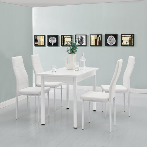 Set da Sala da Pranzo Tavolo con 4 Sedie Gambe in Acciaio Rivestimento in Similpelle [en.casa]