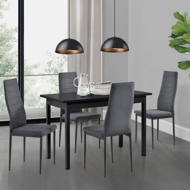 Schizzo in scala [en.casa] Arredo Sala da Pranzo Tavolo 120 x 60 x 75 cm MDF con 4 Sedie Imbottite 96 x 43 x 52 cm Acciaio Poliestere Grigio