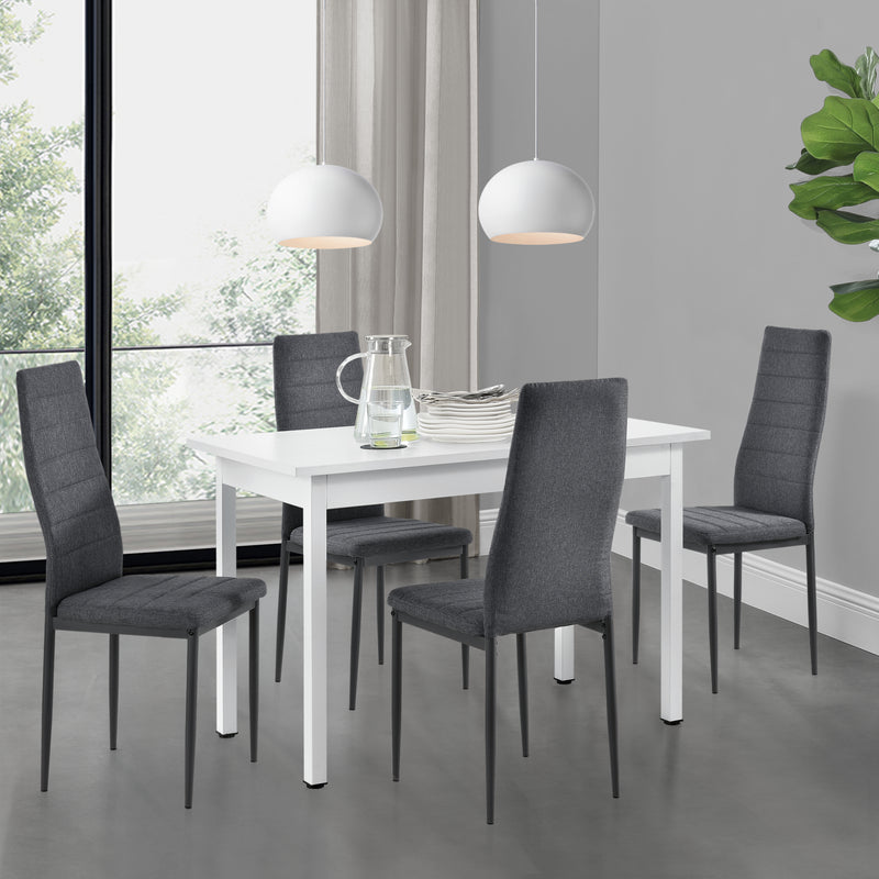 Schizzo in scala [en.casa] Arredo Sala da Pranzo Tavolo 120 x 60 x 75 cm MDF con 4 Sedie Imbottite 96 x 43 x 52 cm Acciaio Poliestere Grigio