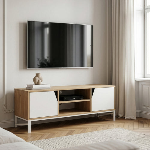Mobile TV Kerrköndam 120x40x46 cm effetto quercia/bianco [en.casa]