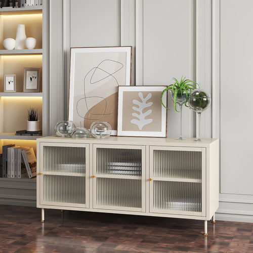 TV - Schrank Lindau Stahl 120x40x59 cm Cremeweiß [en.casa] - premiumXL