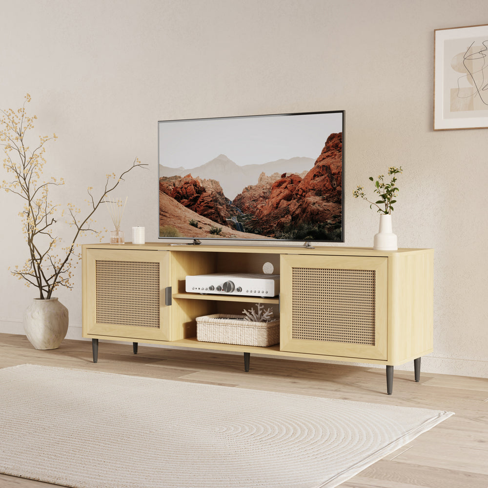 Mobile TV Lukhomso con Ante Inserto Effetto Rattan 152x40x54 cm Effetto Rovere [en.casa] 