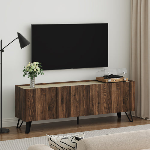 Mobile TV Trorlon 160x40x55 cm effetto noce/travertino [en.casa]