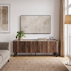 Mobile Porta TV Trorlon a 4 Ante 160x40x55 cm - Effetto Noce/Travertino [en.casa] 