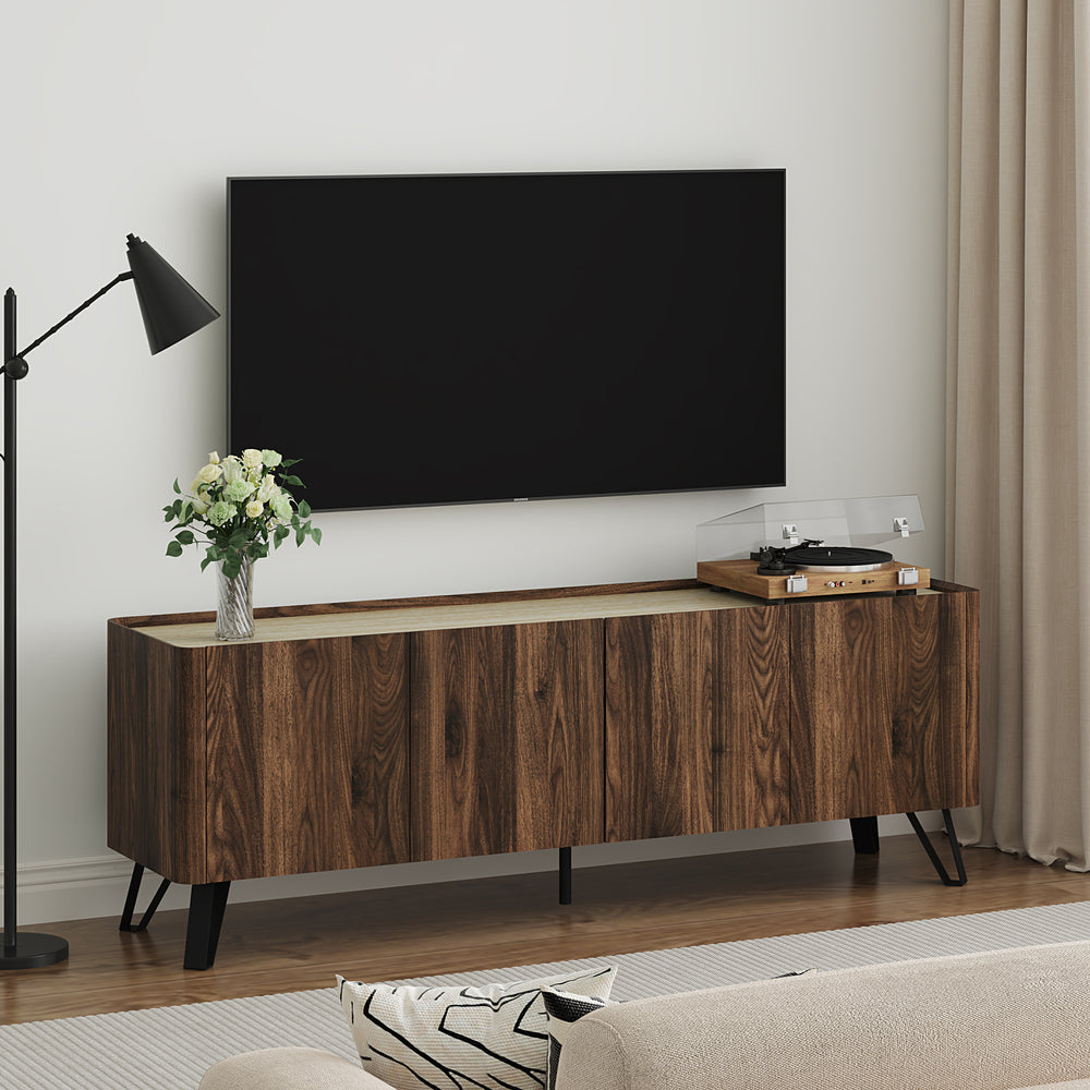 Mobile Porta TV Trorlon a 4 Ante 160x40x55 cm - Effetto Noce/Travertino [en.casa] 
