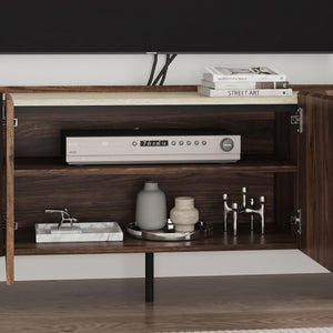Mobile Porta TV Trorlon a 4 Ante 160x40x55 cm - Effetto Noce/Travertino [en.casa] 