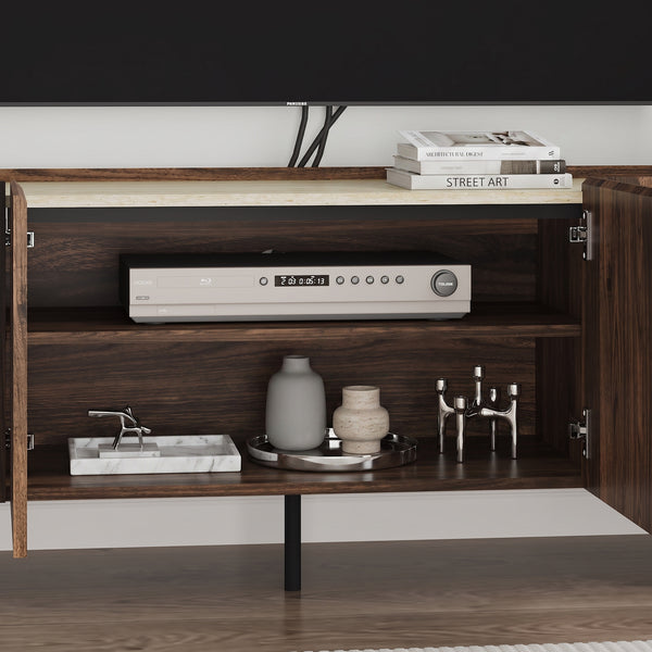 Mobile Porta TV Trorlon a 4 Ante 160x40x55 cm - Effetto Noce/Travertino [en.casa] 