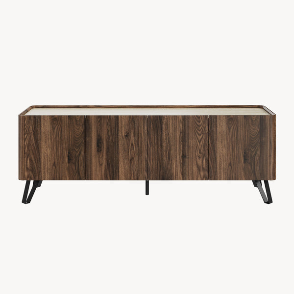 Mobile Porta TV Trorlon a 4 Ante 160x40x55 cm - Effetto Noce/Travertino [en.casa] 