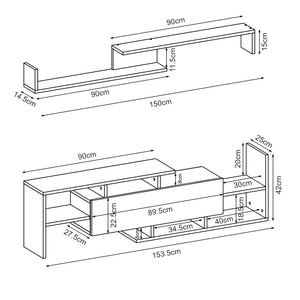 Mobile TV Liksefte con mensola da parete 154x28x42 cm [en.casa]