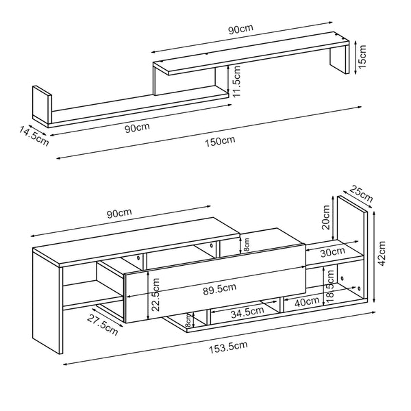 Mobile TV Liksefte con mensola da parete 154x28x42 cm [en.casa]