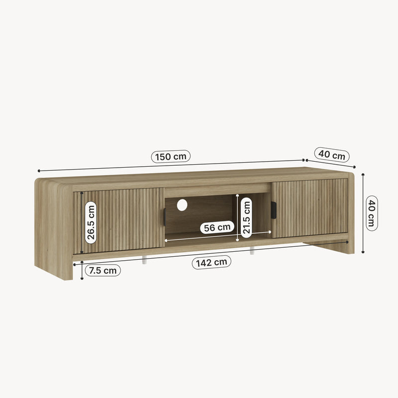 Schizzo in scala Mobile TV Lukkodso con 2 Ante e Vano Centrale Aperto 150x40x40 cm [en.casa] 