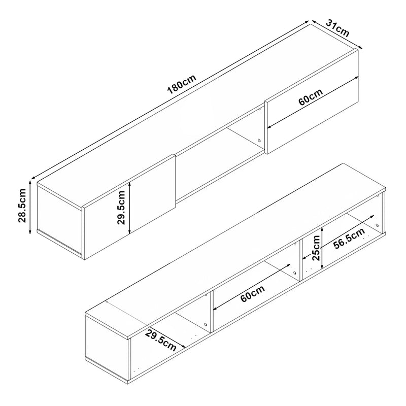 Schizzo in scala Mobile TV da Parete Paltamo Armadietto Pensile con Ante a Ribalta 180 x 31 x 29,5 cm [en.casa]