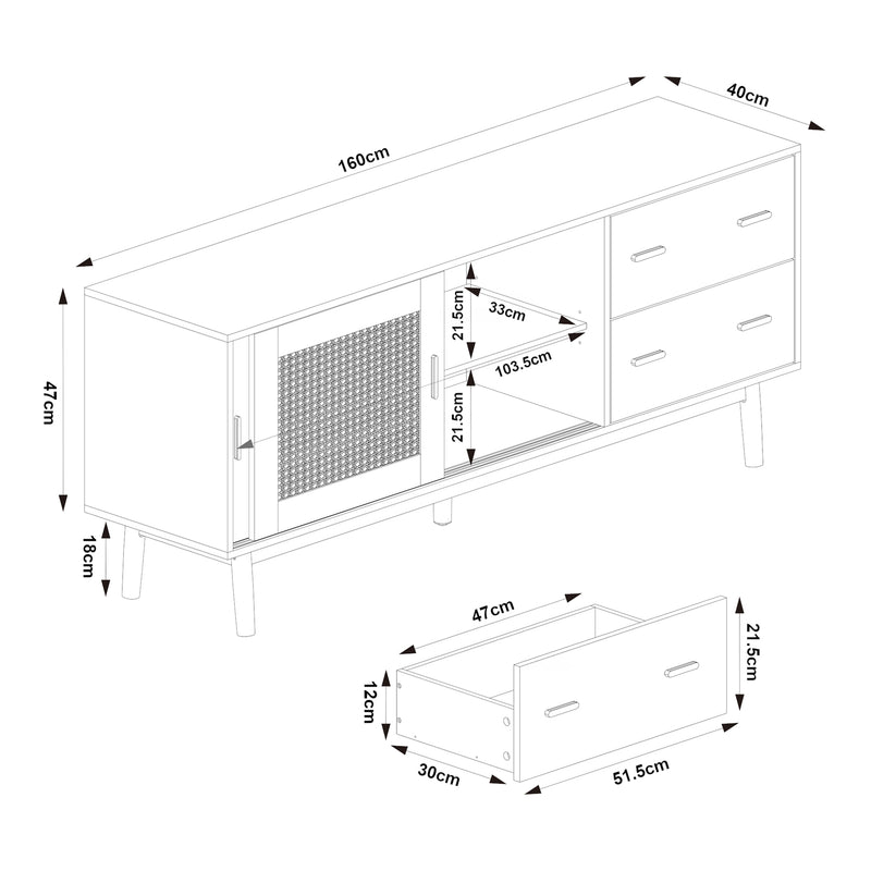 Schizzo in scala Mobile Porta TV Susa con Cassetti e Ante Scorrevoli [en.casa]
