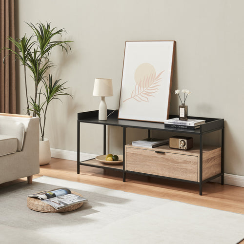 Tavolino TV Belana 120x40x54 cm Nero/effetto rovere [en.casa] - premiumXL