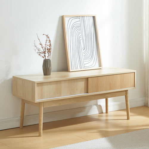 Fernsehtisch Landskrona 115x40x48 cm mit zwei Schiebetüren Eicheoptik [en.casa] - premiumXL
