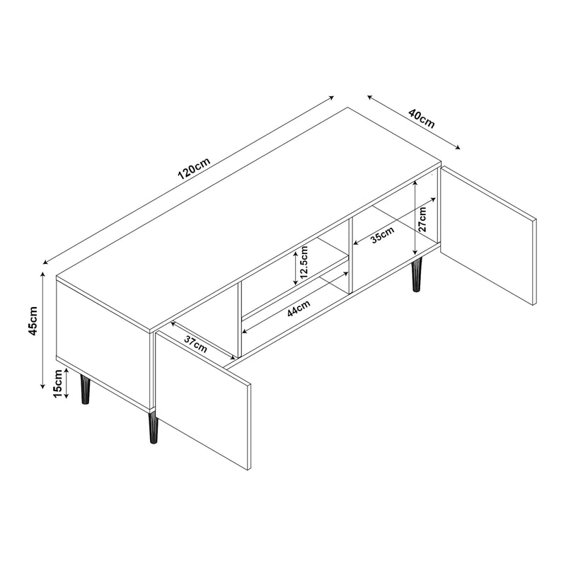 Schizzo in scala Mobile TV Starvili con Ante e Scomparti Aperti 120x40x45 cm [en.casa]