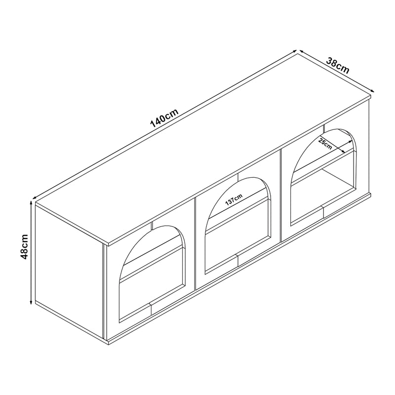 Schizzo in scala Mobile Porta TV Trorhun con Ripiano 140 x 38 x 48 cm [en.casa]