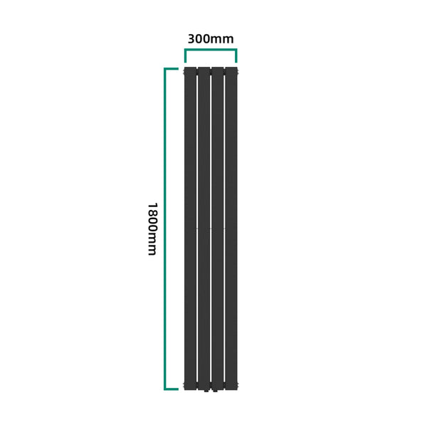 Termosifone Nore ad Acqua Calda Pannello Doppio con Elementi Piatti 180 x 30 cm Nero [neu.haus] 