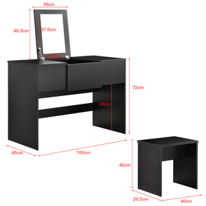 Tavolo da Trucco con Specchio Integrato 72 x 100 x 48cm Tavolo da Toeletta con Scomparto Portaoggetti  Tavolo Cosmetico con Sgabello