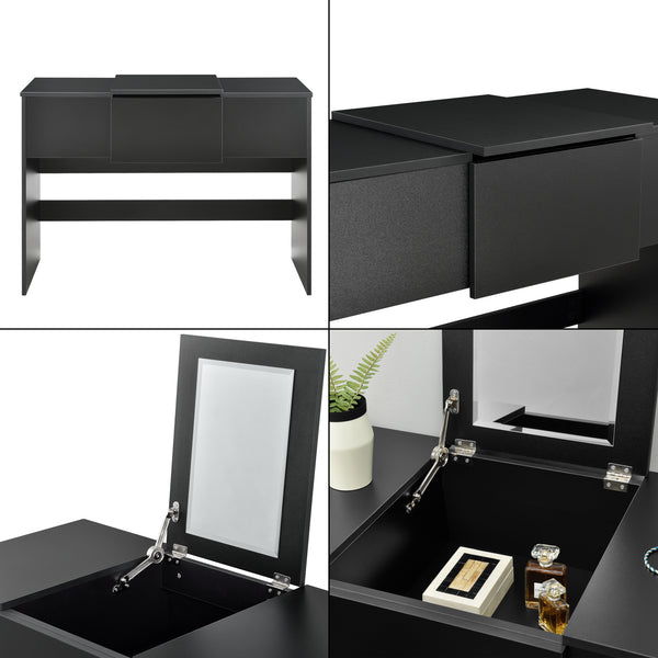 Tavolo da Trucco con Specchio Integrato 72 x 100 x 48cm Tavolo da Toeletta con Scomparto Portaoggetti  Tavolo Cosmetico con Sgabello