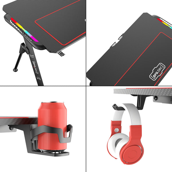 Tavolo da gioco Stockton con illuminazione LED RGB Nero in varie dimensioni [pro.tec]