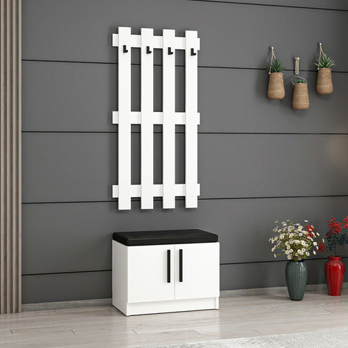 Pannello appendiabiti con panca porta scarpe Farum Bianco [en.casa]