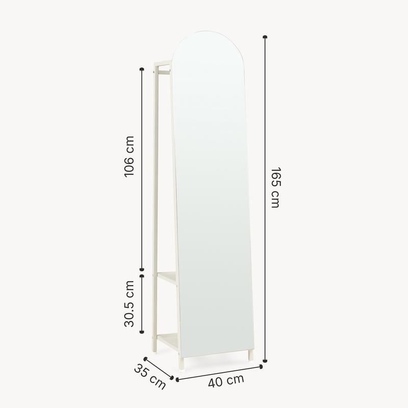 Schizzo in scala Specchio da Terra Frenraby con Appendiabiti e Ripiani 165 x 40 x 35 cm [en.casa]