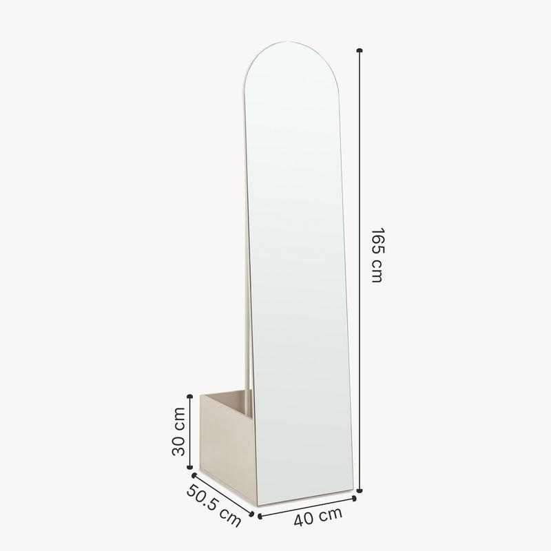 Schizzo in scala Specchio da Terra Ovale Kuonta con Appendiabiti e Vano Portaoggetti 165x40x51 cm [en.casa]