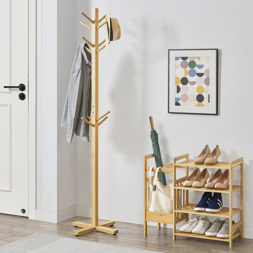 Garderobenständer Jämsä 176 x 38 x 38 cm 12 Haken Bambus Natur [en.casa] - premiumXL