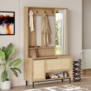 Kompaktgarderobe Kvænangen 78x112x36 cm Eiche/Rattanoptik [en.casa] - premiumXL