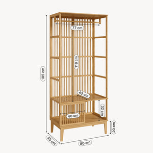 Armadio Aperto Vemb per Guardaroba 185x80x45 cm Porta Abiti in Bambù color Naturale [en.casa]