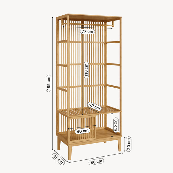 Armadio Aperto Vemb per Guardaroba 185x80x45 cm Porta Abiti in Bambù color Naturale [en.casa]