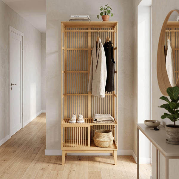 Armadio Aperto Vemb per Guardaroba 185x80x45 cm Porta Abiti in Bambù color Naturale [en.casa]