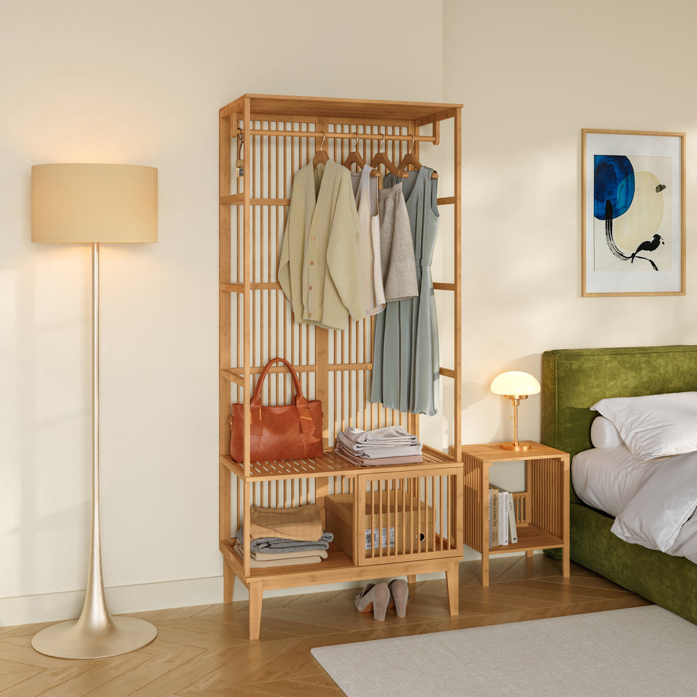 Armadio Aperto Vemb per Guardaroba 185x80x45 cm Porta Abiti in Bambù color Naturale [en.casa]