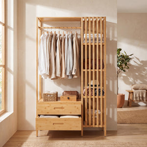 Stand Appendiabiti Varanger Armadio Aperto Guardaroba 185x100x45 cm - Bambù Naturale [en.casa] 