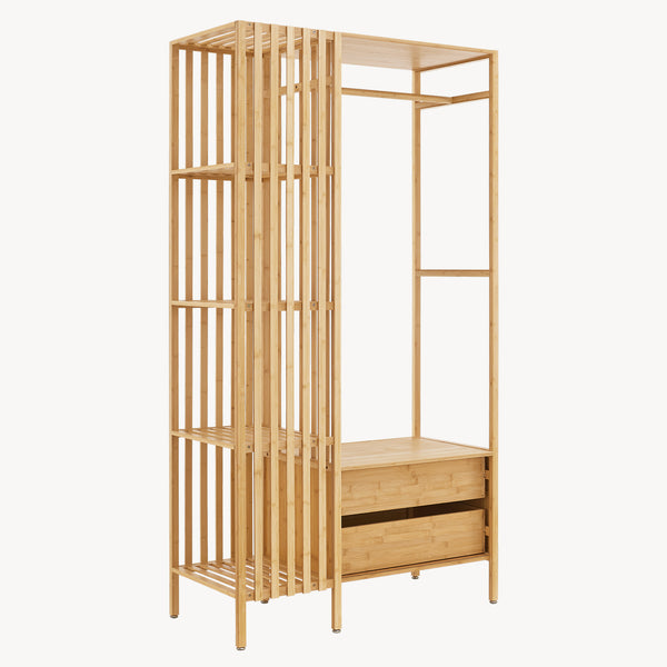 Stand Appendiabiti Varanger Armadio Aperto Guardaroba 185x100x45 cm - Bambù Naturale [en.casa] 