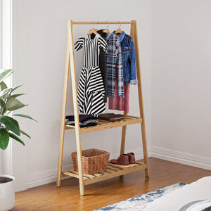 Stand Appendiabiti 'Ledøje' Organizzatore Guardaroba con Barra Porta Abiti e 2 Ripiani Struttura in Legno di Pino
