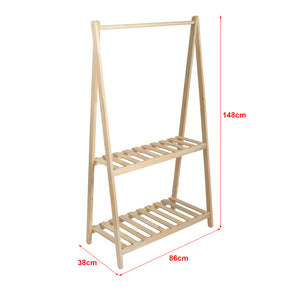 Stand Appendiabiti 'Ledøje' Organizzatore Guardaroba con Barra Porta Abiti e 2 Ripiani Struttura in Legno di Pino