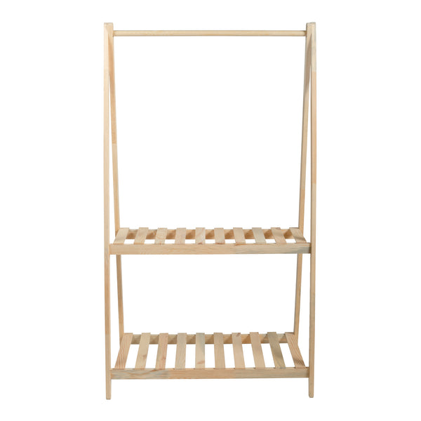 Stand Appendiabiti 'Ledøje' Organizzatore Guardaroba con Barra Porta Abiti e 2 Ripiani Struttura in Legno di Pino