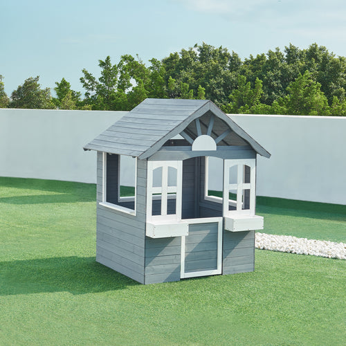 Casetta per bambini Vesa 138x120x102 cm legno di abete grigio [casa.pro] - premiumXL
