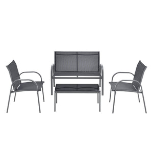 Set di Mobili da Giardino Fino a 4 Posti di Seduta Arredo Esterno Set Composto di 1 Divano e 2 Sedie con Braccioli e 1 Tavolino Basso con Piano in Vetro - Vari Colori