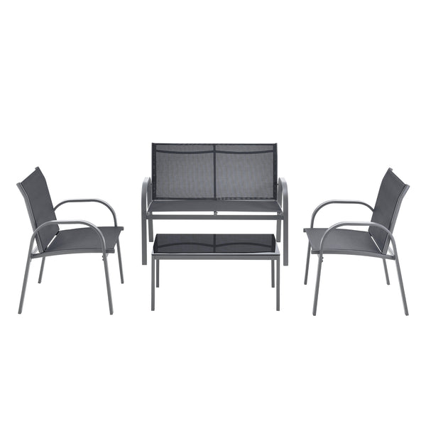 Set di Mobili da Giardino Fino a 4 Posti di Seduta Arredo Esterno Set Composto di 1 Divano e 2 Sedie con Braccioli e 1 Tavolino Basso con Piano in Vetro - Vari Colori