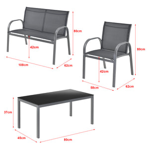 Set di Mobili da Giardino Fino a 4 Posti di Seduta Arredo Esterno Set Composto di 1 Divano e 2 Sedie con Braccioli e 1 Tavolino Basso con Piano in Vetro - Vari Colori