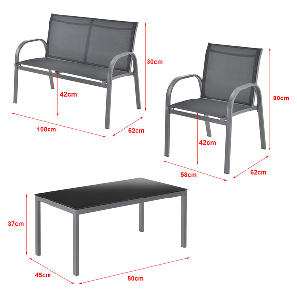Set di Mobili da Giardino Fino a 4 Posti di Seduta Arredo Esterno Set Composto di 1 Divano e 2 Sedie con Braccioli e 1 Tavolino Basso con Piano in Vetro - Vari Colori