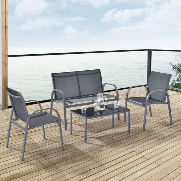 Set di Mobili da Giardino Fino a 4 Posti di Seduta Arredo Esterno Set Composto di 1 Divano e 2 Sedie con Braccioli e 1 Tavolino Basso con Piano in Vetro - Vari Colori