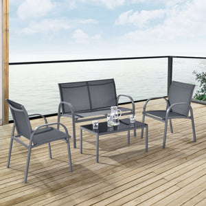 Set di Mobili da Giardino Fino a 4 Posti di Seduta Arredo Esterno Set Composto di 1 Divano e 2 Sedie con Braccioli e 1 Tavolino Basso con Piano in Vetro - Vari Colori