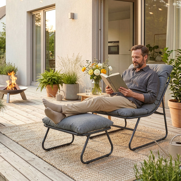 Set Malmö di 2 Mobili da Giardino Poltrona e Poggiapiedi con Cuscino casa.pro