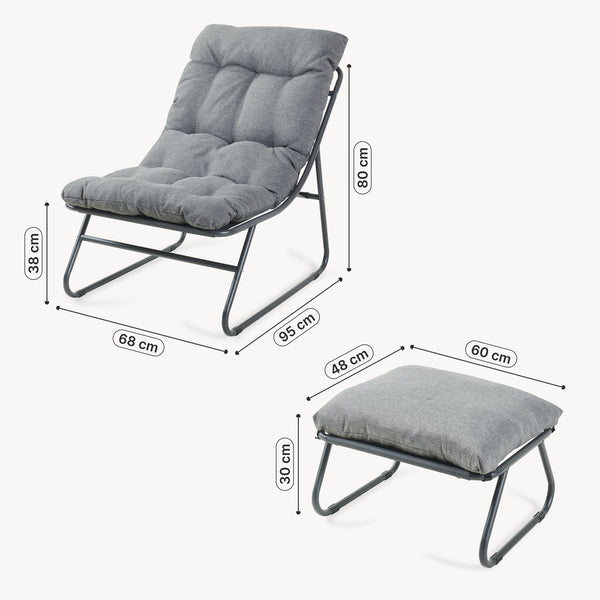 Set Malmö di 2 Mobili da Giardino Poltrona e Poggiapiedi con Cuscino casa.pro