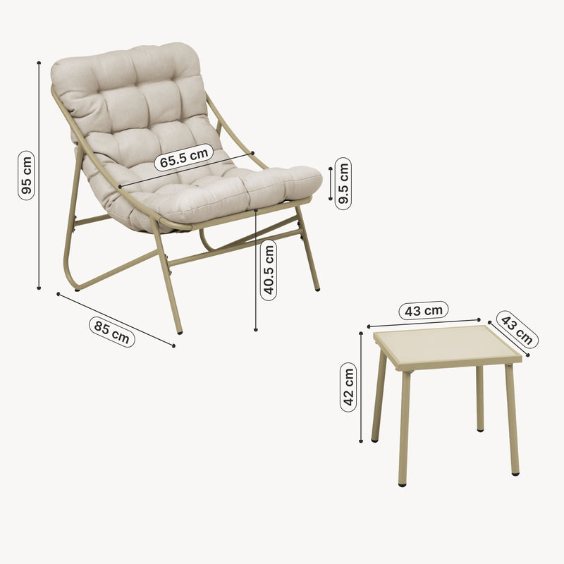 Schizzo in scala Set Salotto Trölleping di 3 Mobili da Giardino Tavolino e 2 Poltrone con Cuscino [en.casa]